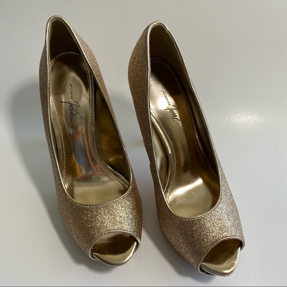 Gold Glittery Stiletto Jacqueline Ferrar Open Toe Heels Sz 7 - Picture 5 of 10